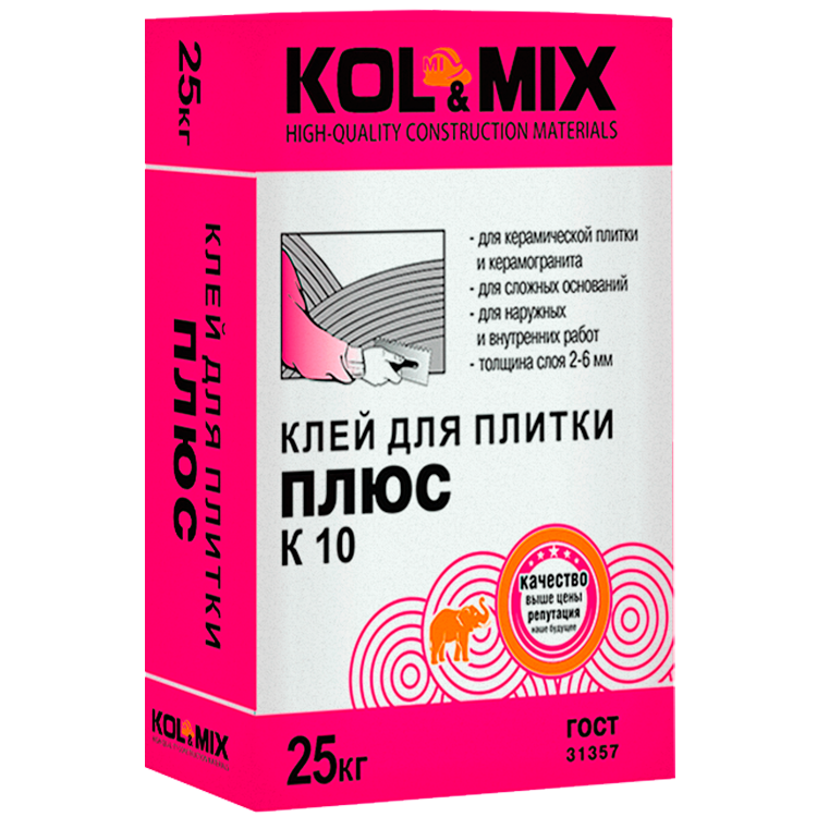 Клей для плитки ПЛЮС К10 Kol&Mix